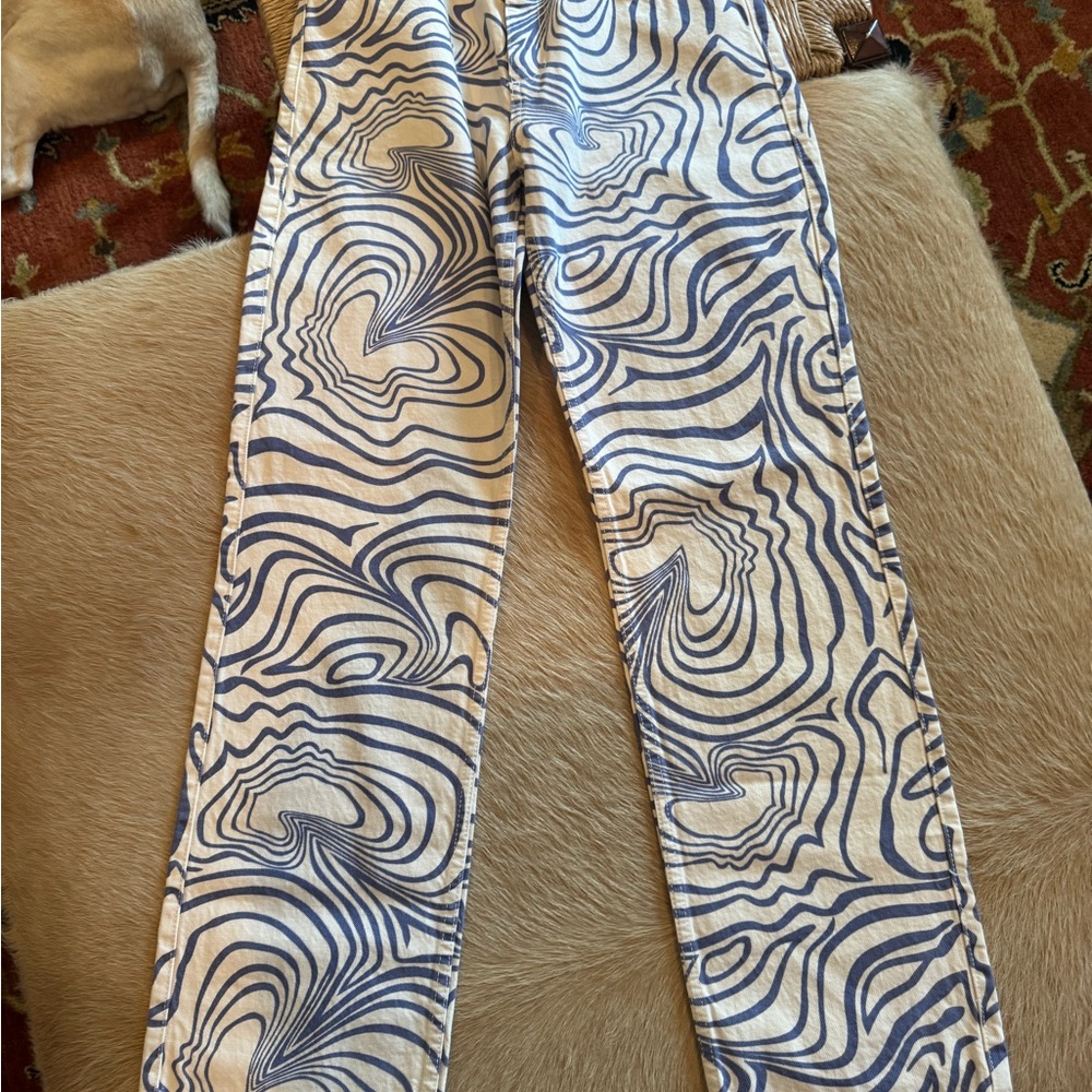 Zara Cream and Blue Striped Pants